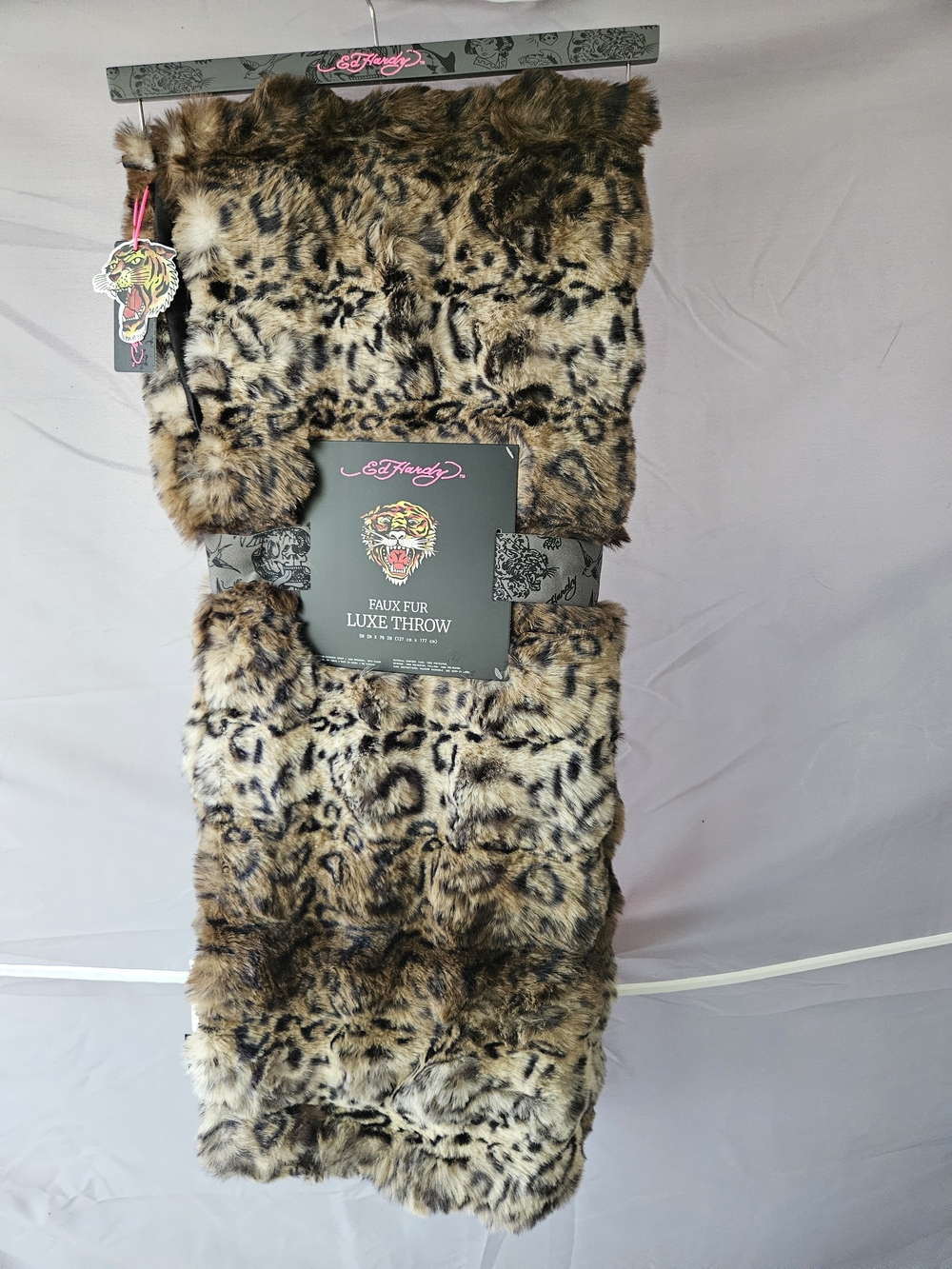 Ed Hardy Faux Fur Luxe Throw Blanket Leopard Print 50x70 Luxury Plush Y2K NEW